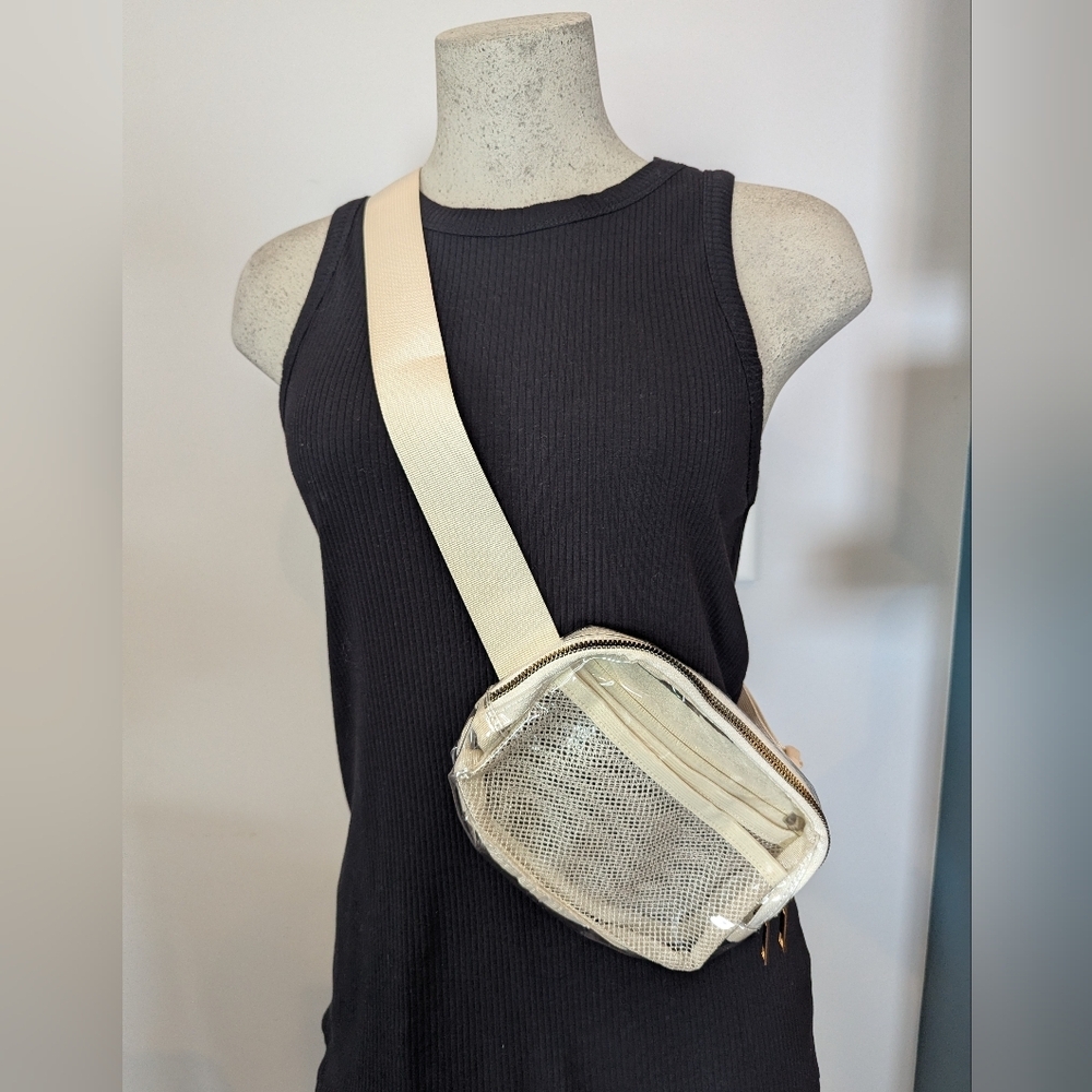 Transparent waist bag for men and women with adjustable strap, compact crossbody